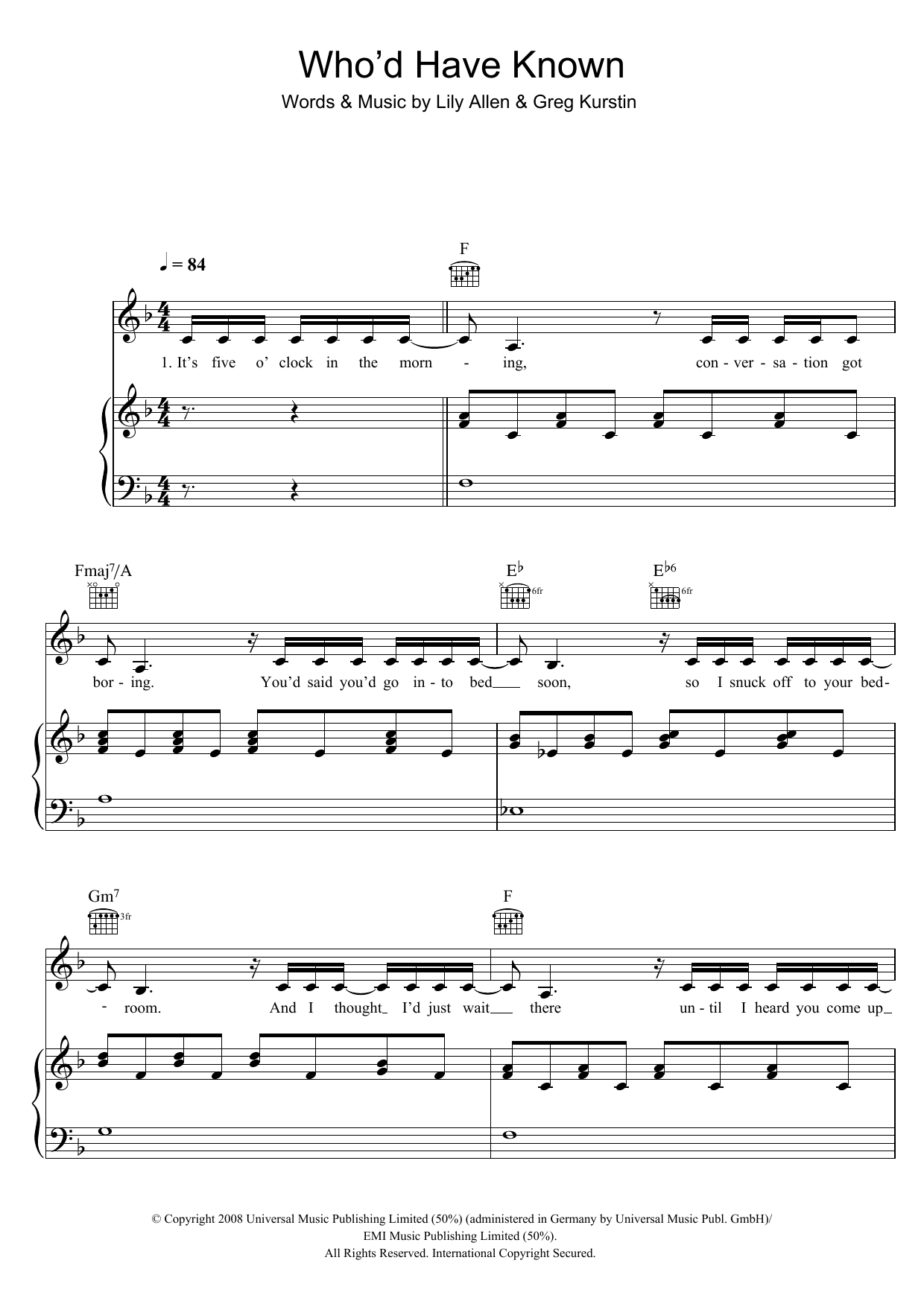 Lily Allen Who'd Have Known Sheet Music