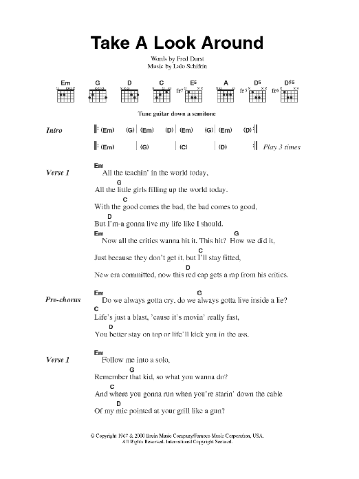 Limp Bizkit Take A Look Around (theme from Mission Impossible 2 ) Sheet Music