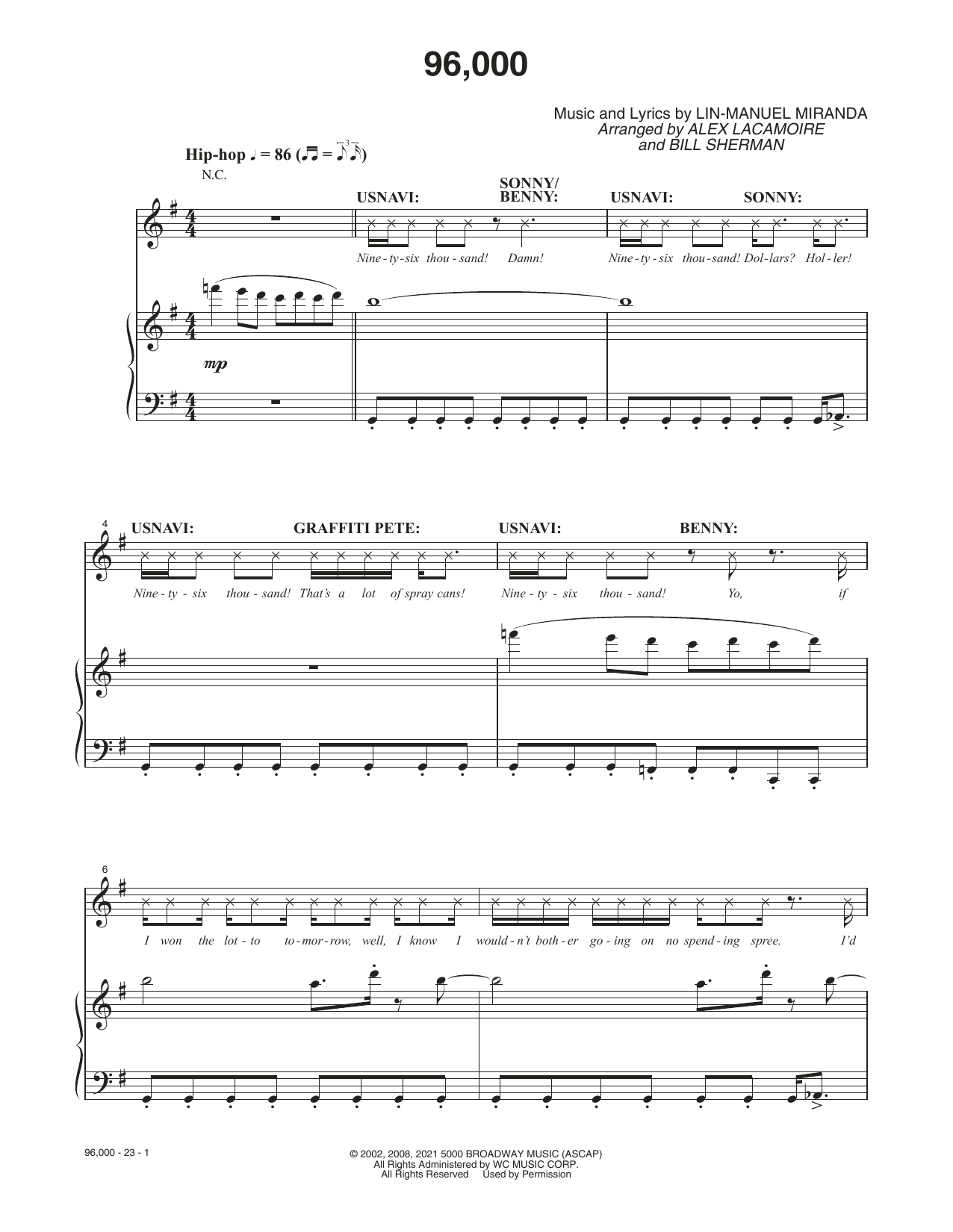 Lin-Manuel Miranda 96,000 (from the Motion Picture In The Heights) Sheet Music
