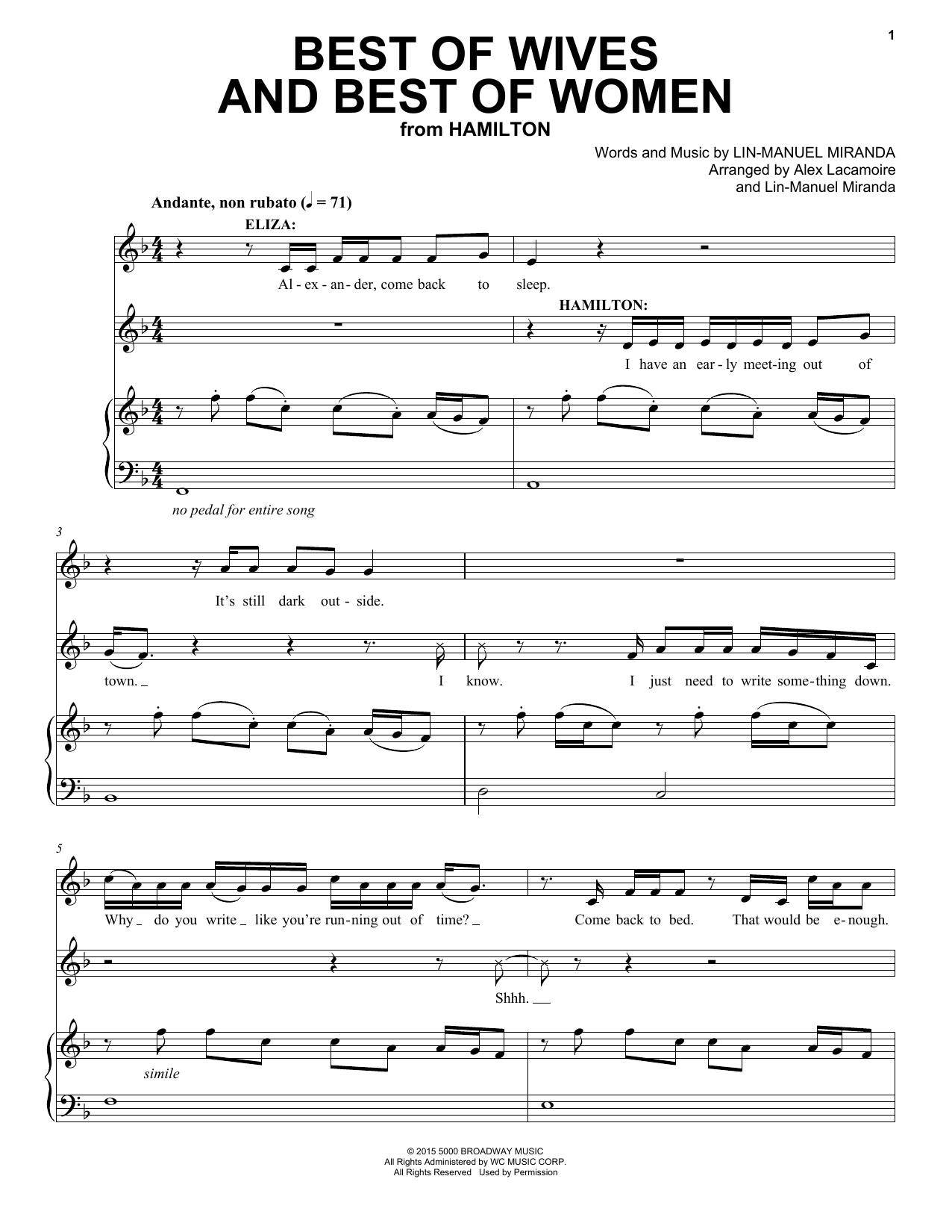 Lin-Manuel Miranda Best Of Wives And Best Of Women (from Hamilton) Sheet Music