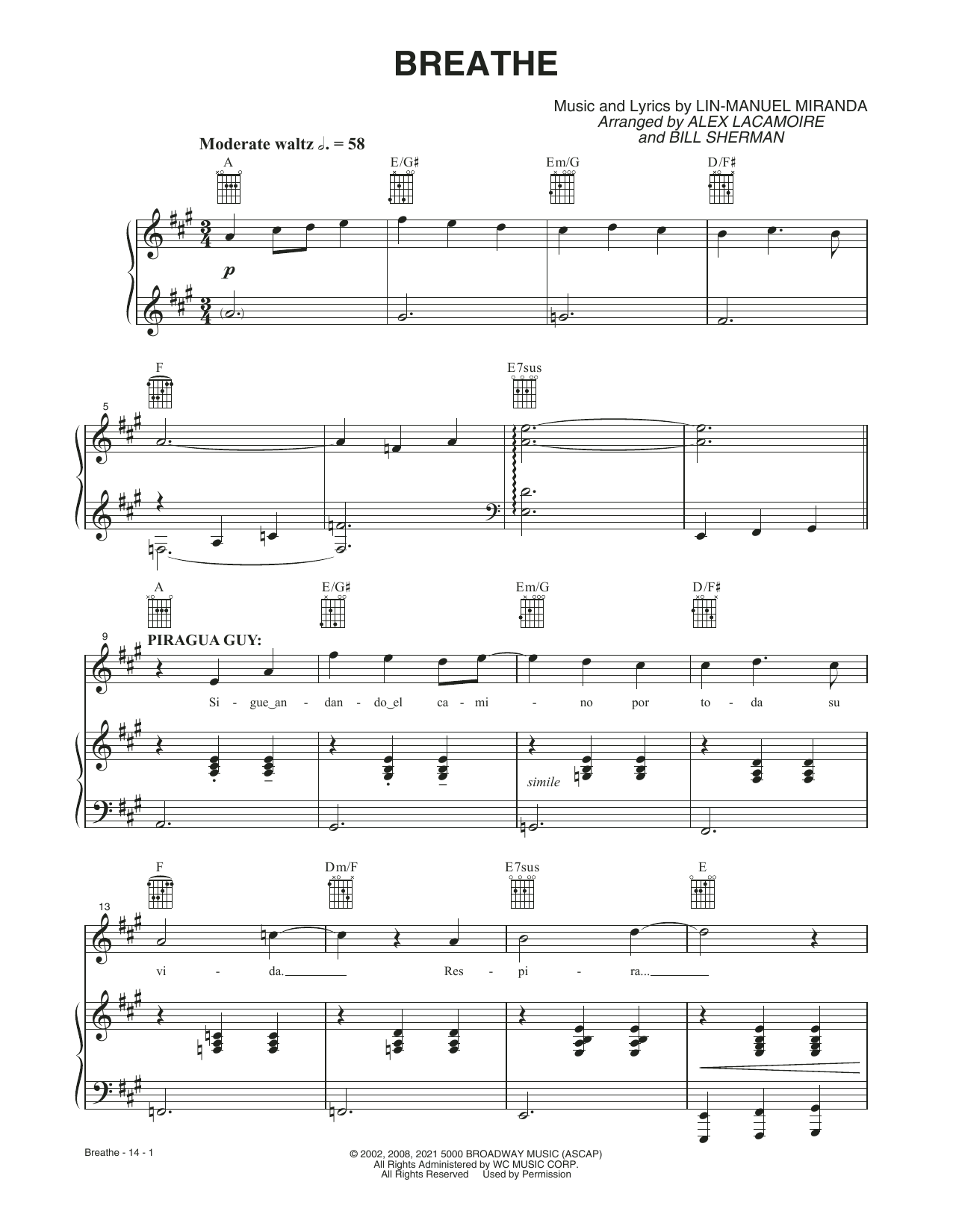 Lin-Manuel Miranda Breathe (from the Motion Picture In The Heights) Sheet Music