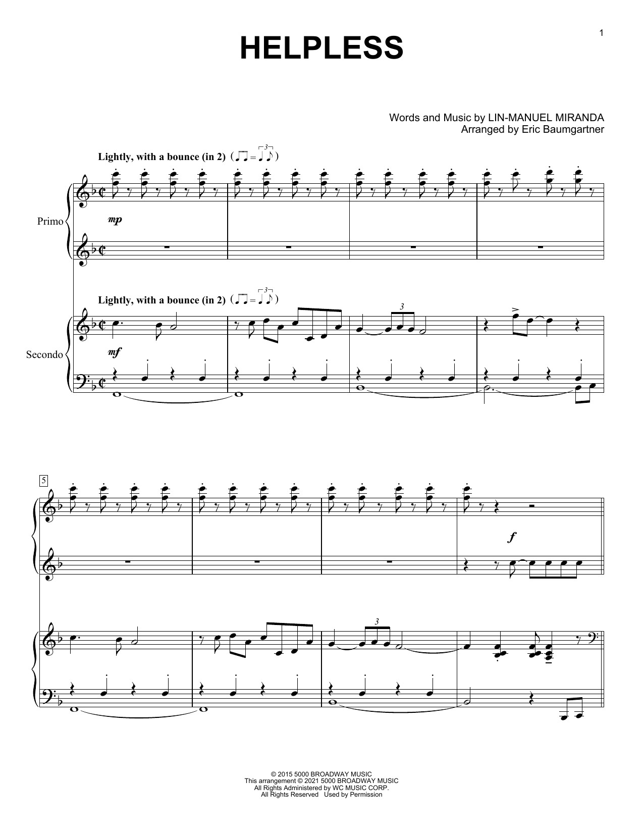 Lin-Manuel Miranda Helpless (from Hamilton) (arr. Eric Baumgartner) Sheet Music
