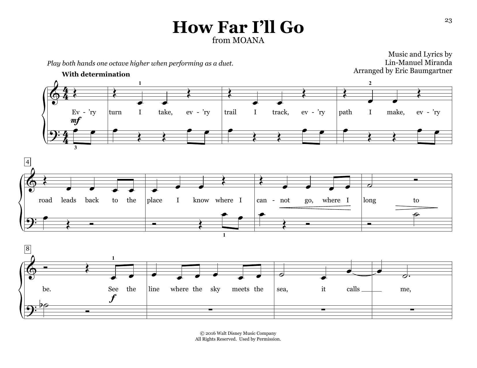 Lin-Manuel Miranda How Far I'll Go (from Moana) (arr. Eric Baumgartner) Sheet Music
