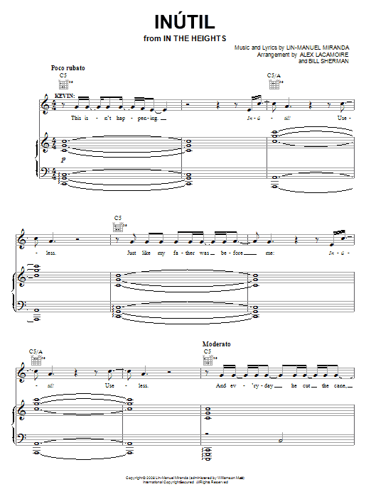Lin-Manuel Miranda Inutil (from In The Heights: The Musical) Sheet Music