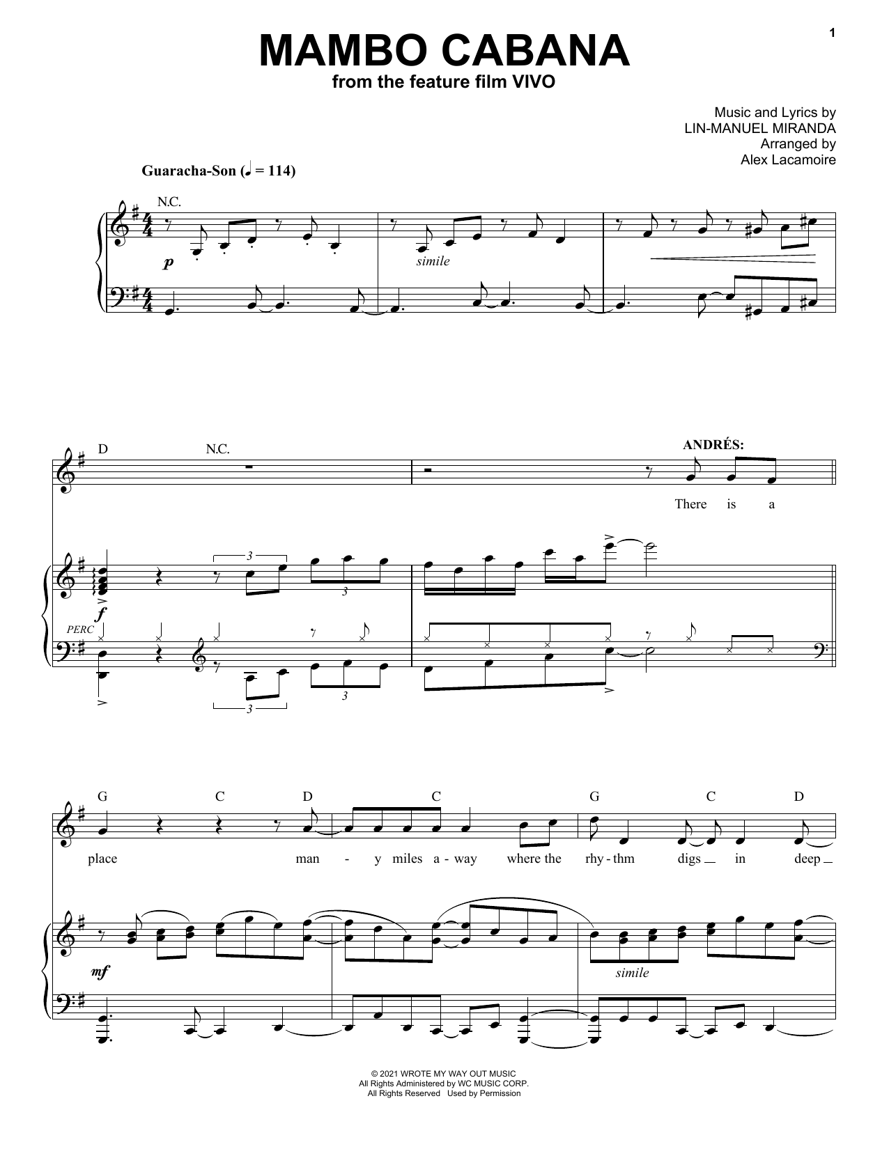 Lin-Manuel Miranda Mambo Cabana (from Vivo) Sheet Music