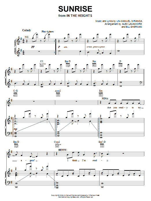 Lin-Manuel Miranda Sunrise (from In The Heights: The Musical) Sheet Music