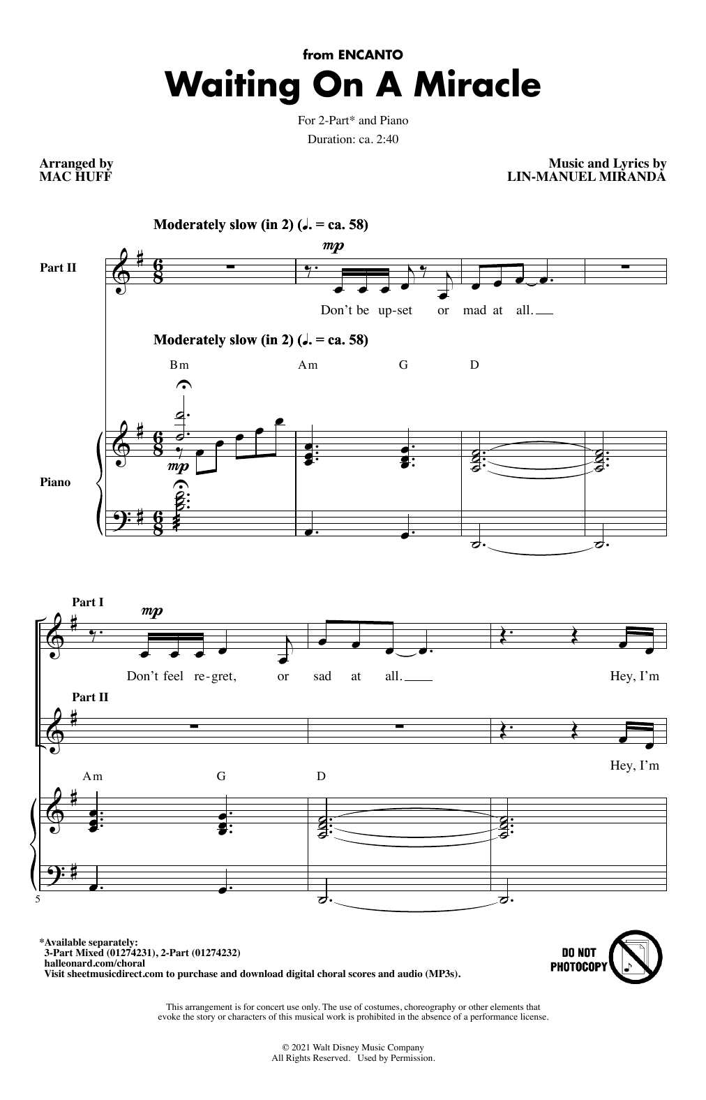 Lin-Manuel Miranda Waiting On A Miracle (from Encanto) (arr. Mac Huff) Sheet Music