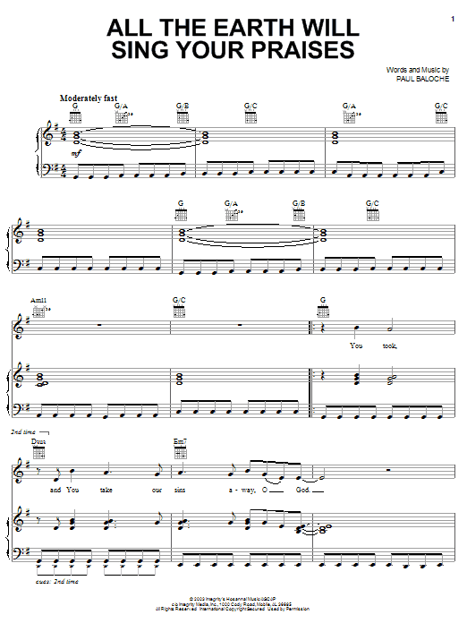 Lincoln Brewster All The Earth Will Sing Your Praises Sheet Music