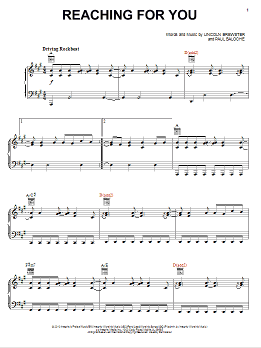 Lincoln Brewster Reaching For You Sheet Music