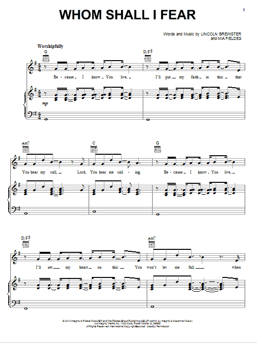 Lincoln Brewster Whom Shall I Fear Sheet Music