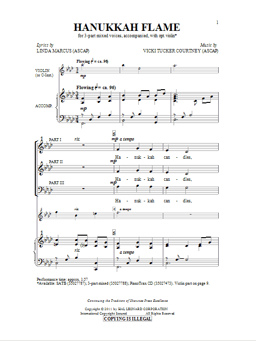 Linda Marcus Hanukkah Flame Sheet Music