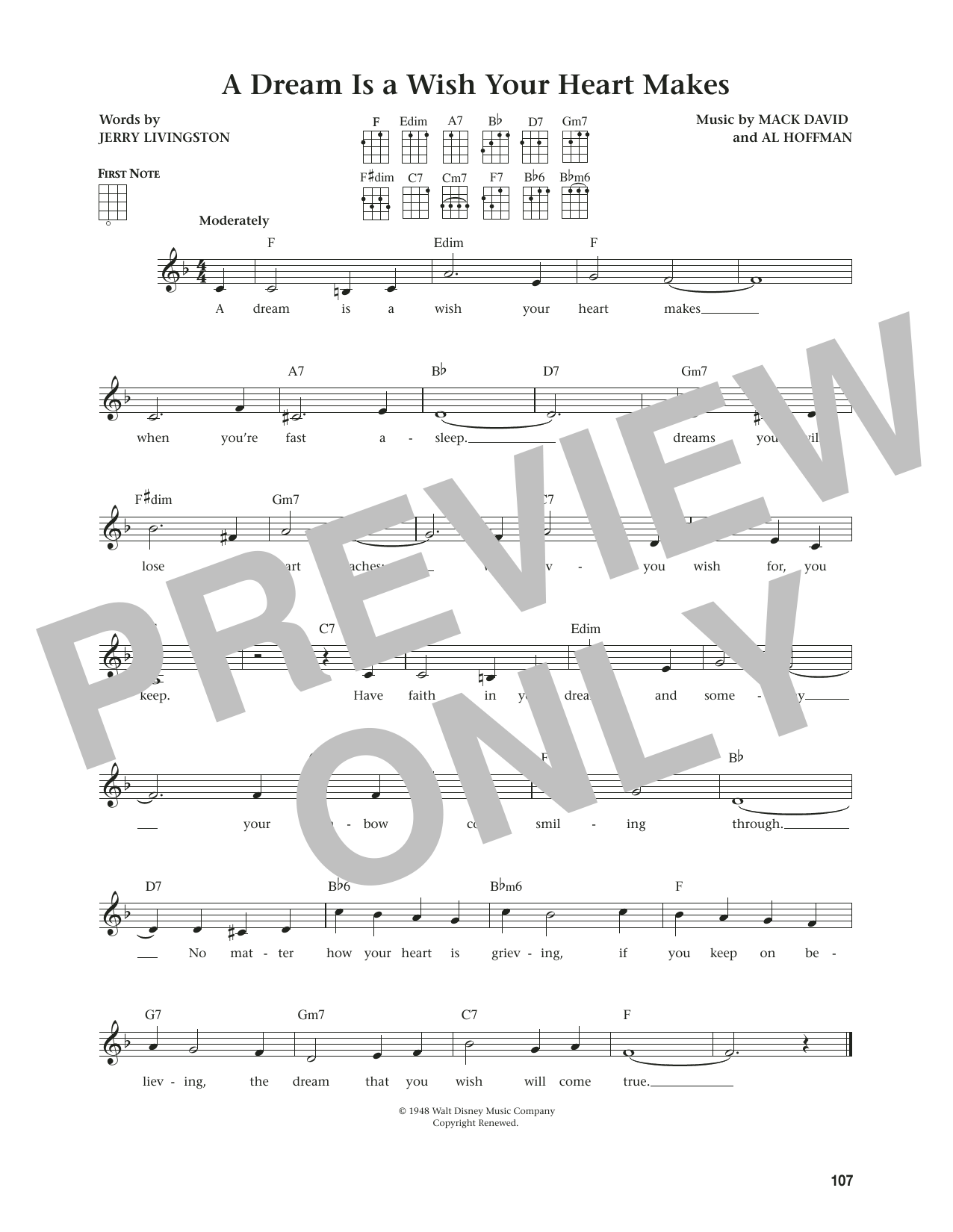 Linda Ronstadt A Dream Is A Wish Your Heart Makes (from The Daily Ukulele) (arr. Jim Beloff) Sheet Music