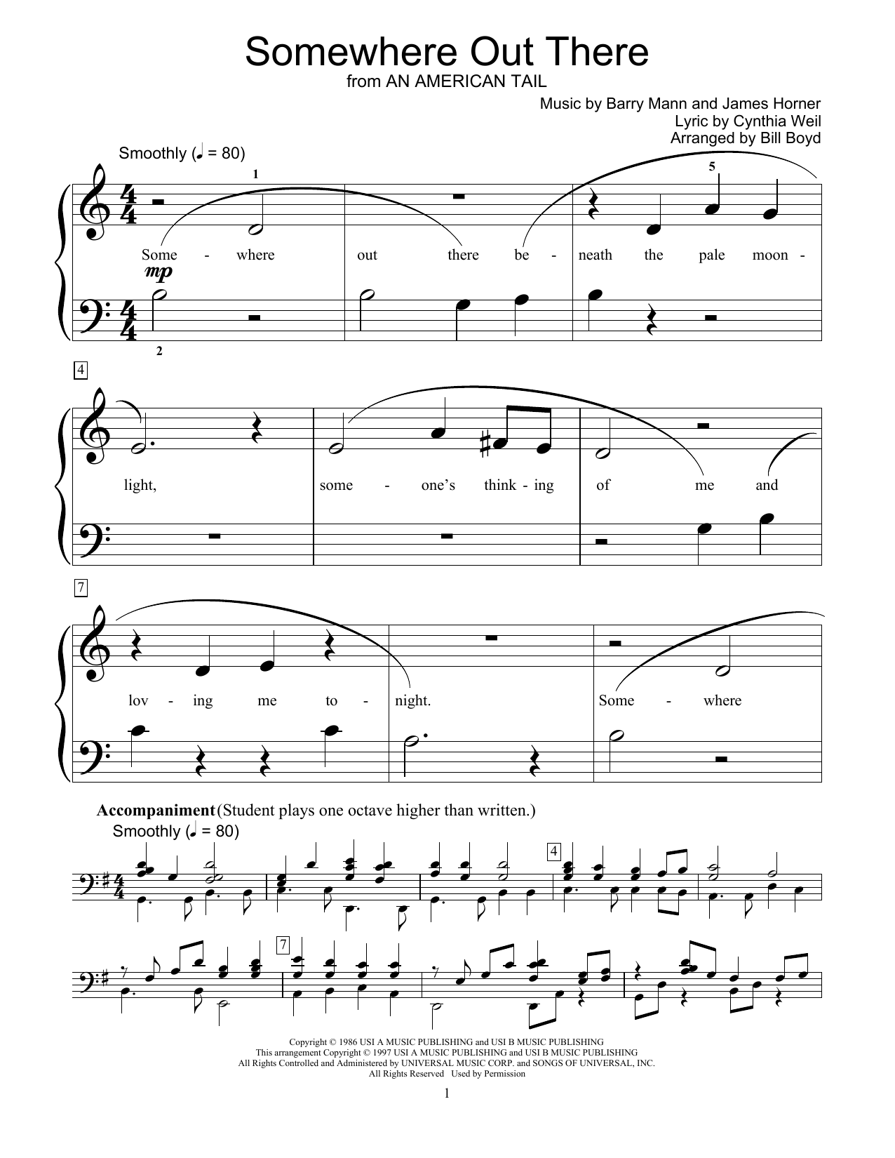 Linda Ronstadt & James Ingram Somewhere Out There (from An American Tail) (arr. Bill Boyd) Sheet Music
