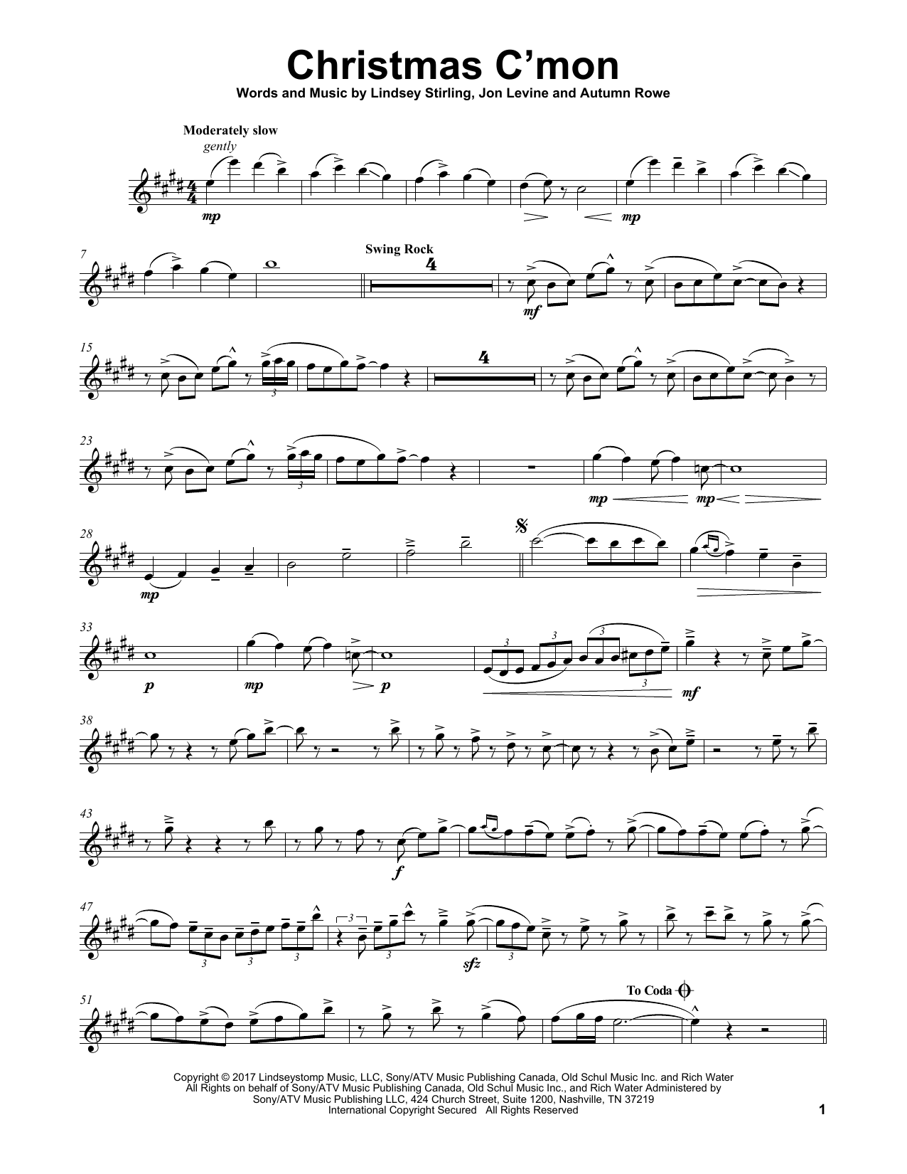 Lindsey Stirling Christmas C'mon Sheet Music