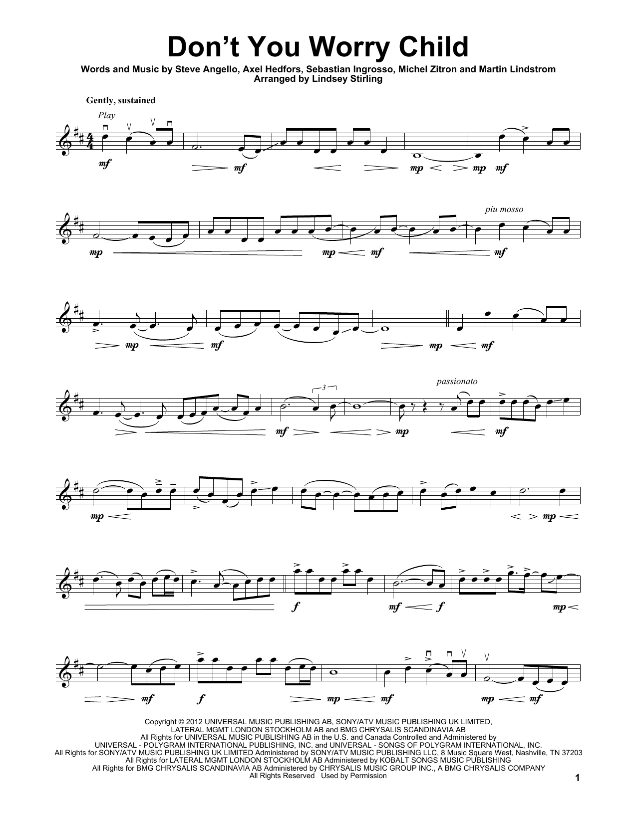 Lindsey Stirling Don't You Worry Child Sheet Music