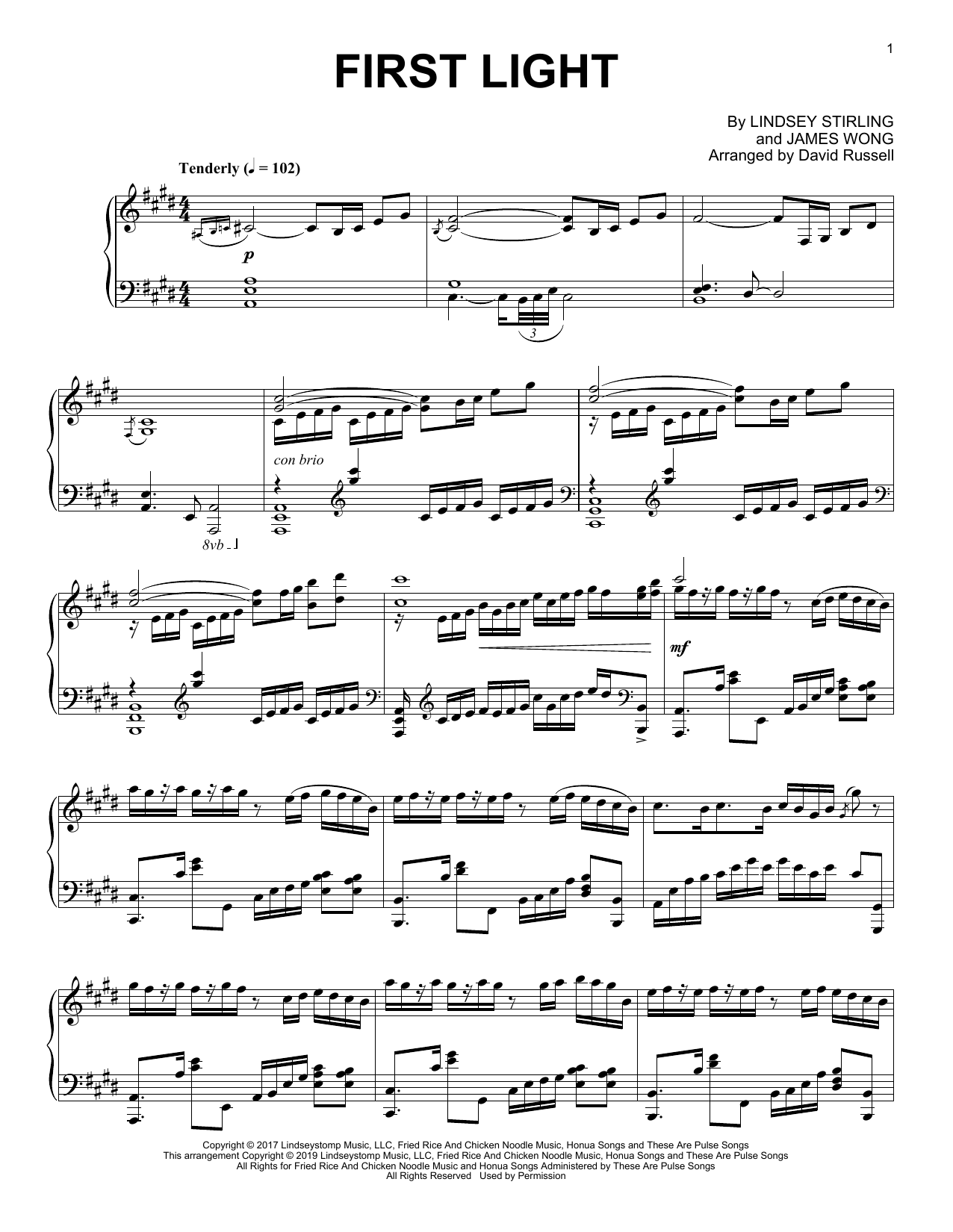 Lindsey Stirling First Light (arr. David Russell) Sheet Music