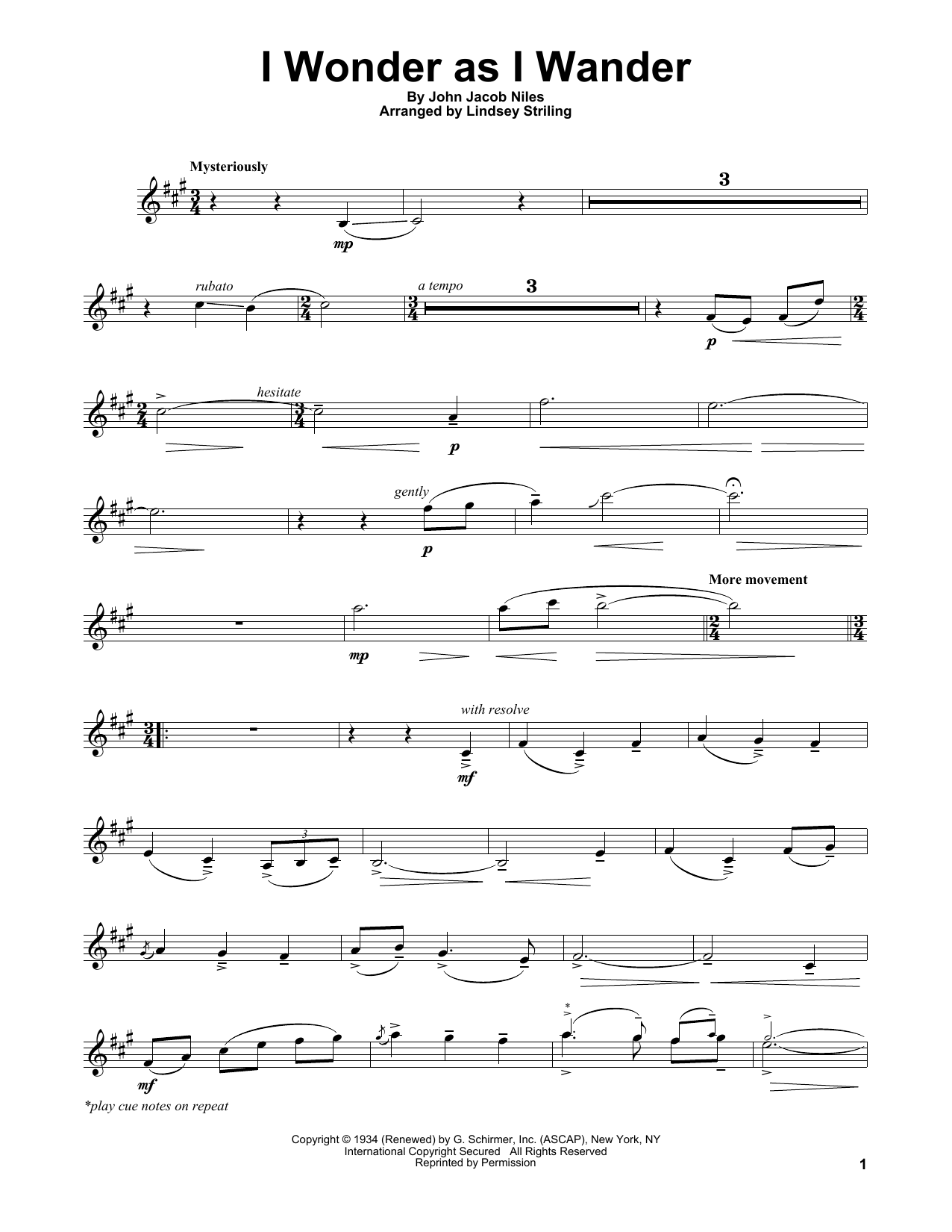 Lindsey Stirling I Wonder As I Wander Sheet Music