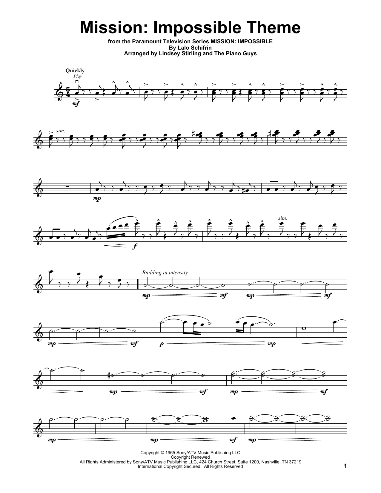 Lindsey Stirling Mission: Impossible Theme Sheet Music