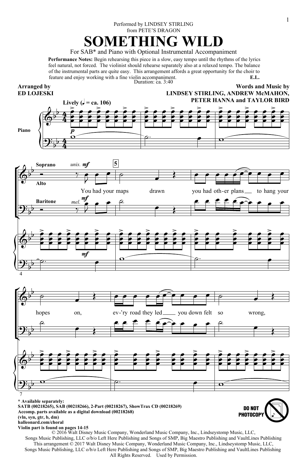 Lindsey Stirling Something Wild (arr. Ed Lojeski) Sheet Music