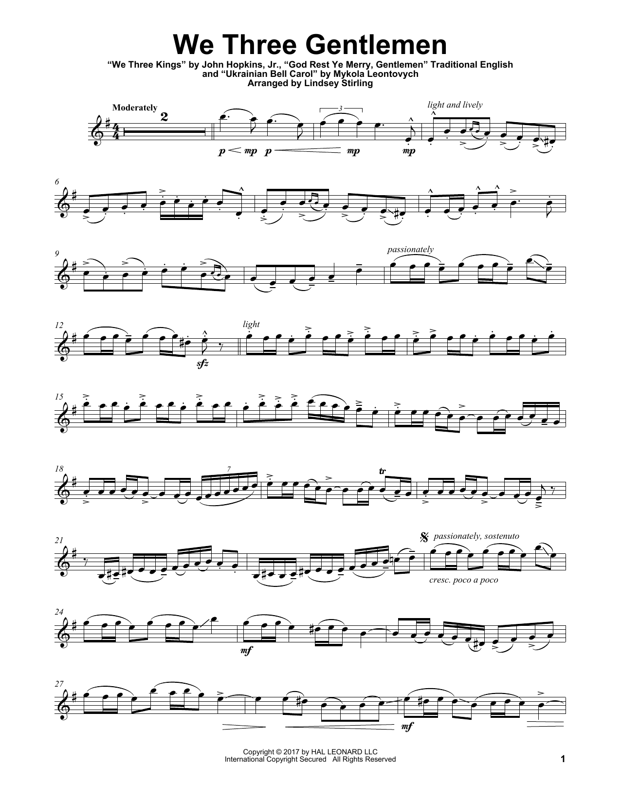 Lindsey Stirling We Three Gentlemen (Medley) Sheet Music