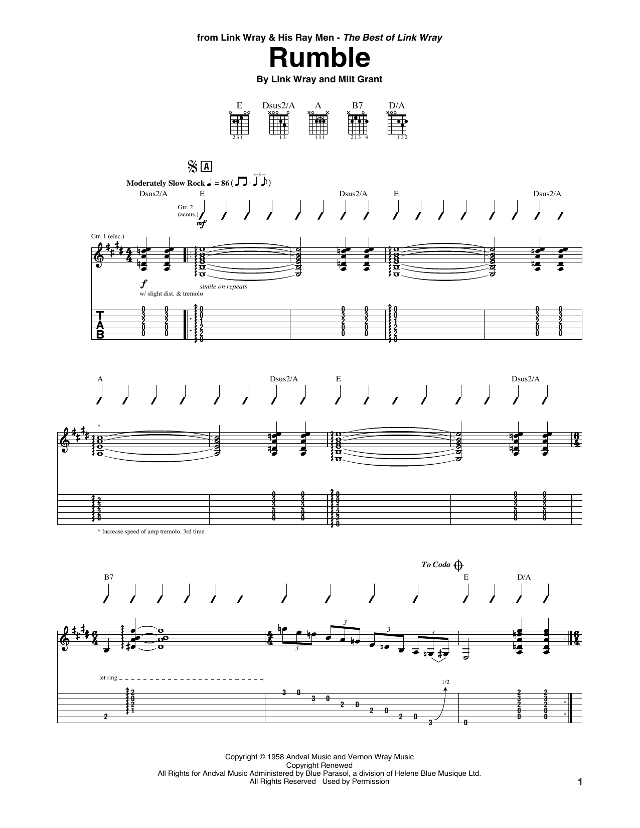 Link Wray Rumble Sheet Music