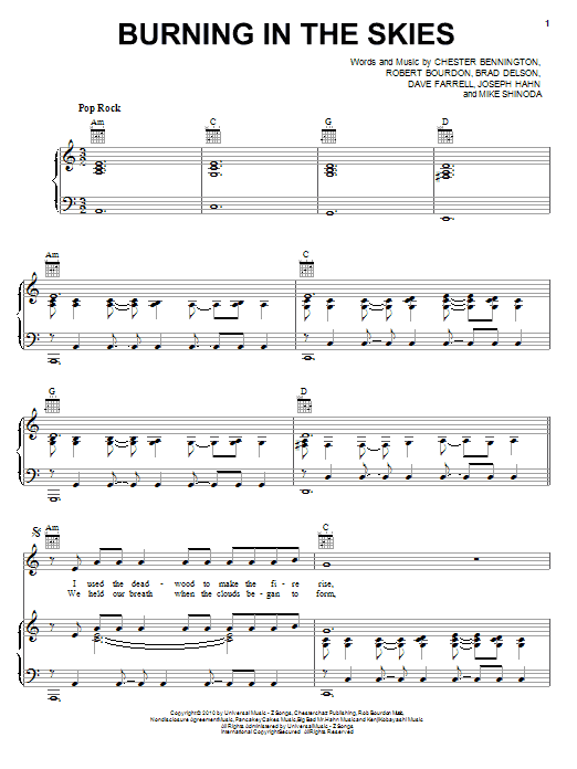 Linkin Park Burning In The Skies Sheet Music