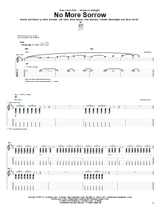Linkin Park No More Sorrow Sheet Music