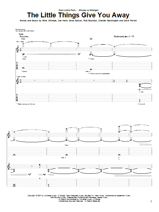 Linkin Park The Little Things Give You Away Sheet Music