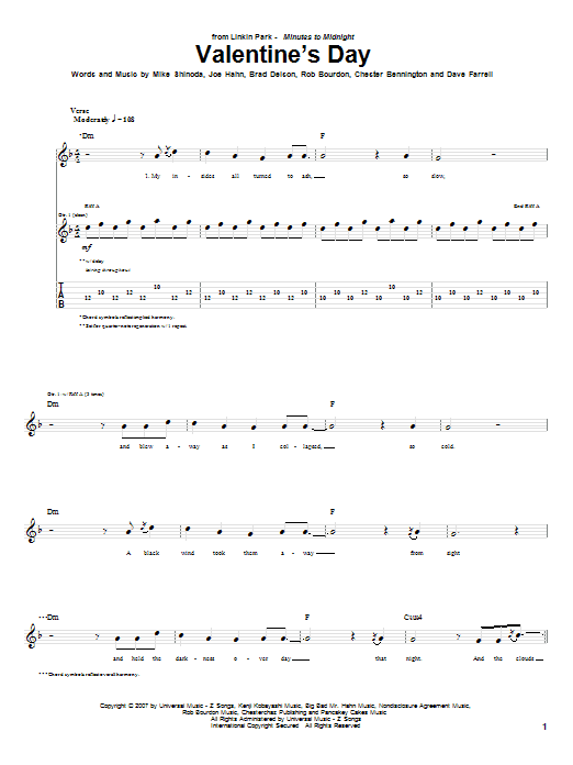 Linkin Park Valentine's Day Sheet Music