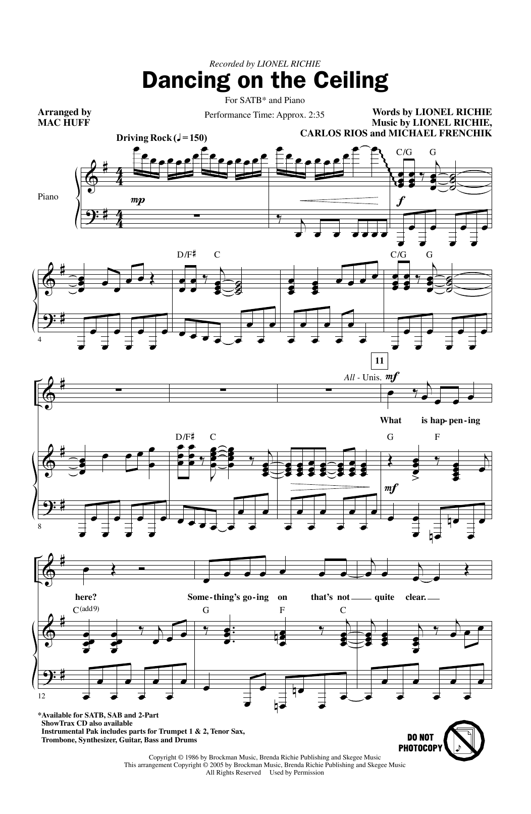 Lionel Richie Dancing On The Ceiling (arr. Mac Huff) Sheet Music