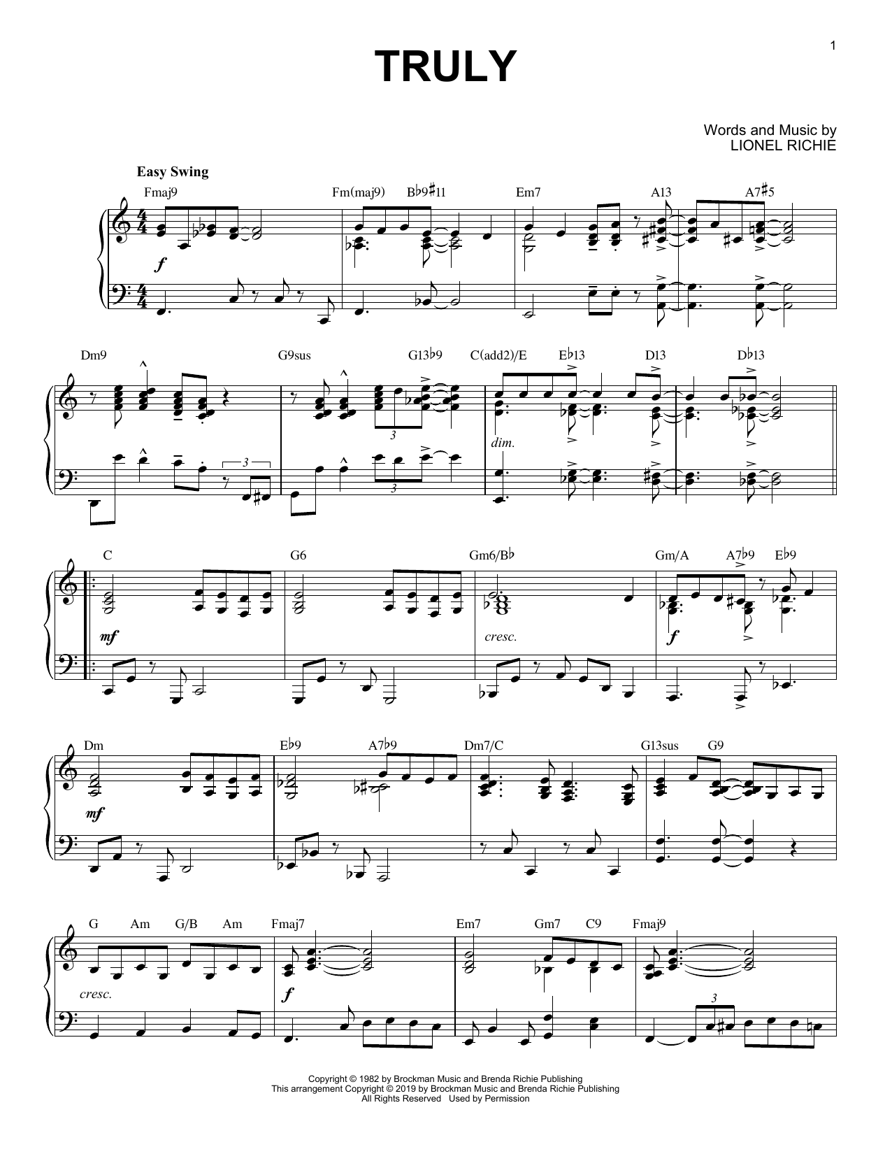 Lionel Richie Truly [Jazz version] Sheet Music