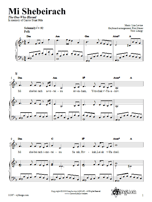 Lisa Levine Mi Shebeirach Sheet Music