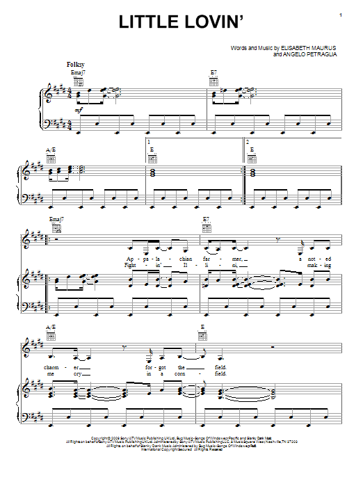Lissie Little Lovin' Sheet Music
