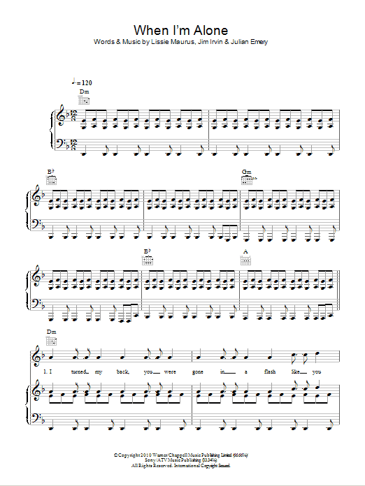 Lissie When I'm Alone Sheet Music