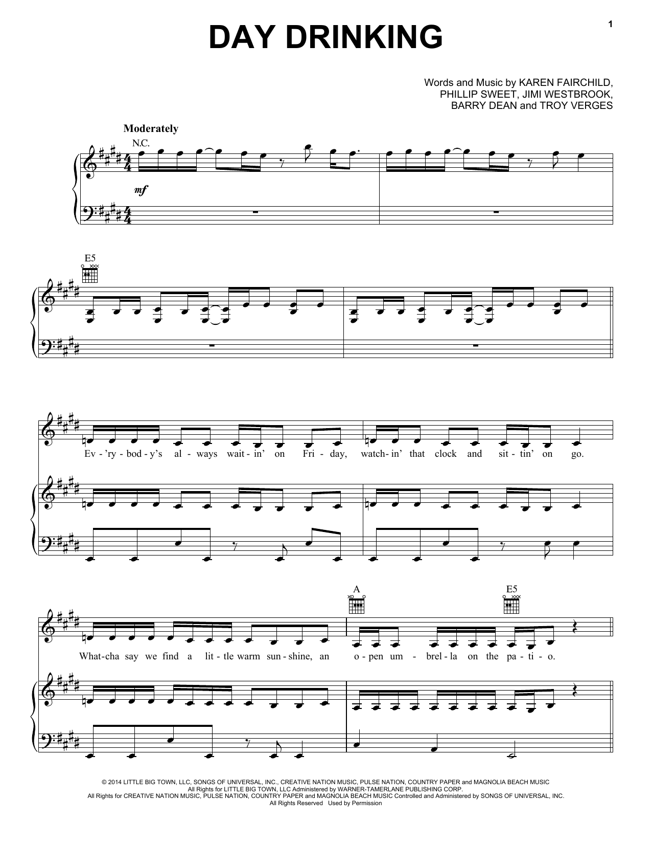 Little Big Town Day Drinking Sheet Music