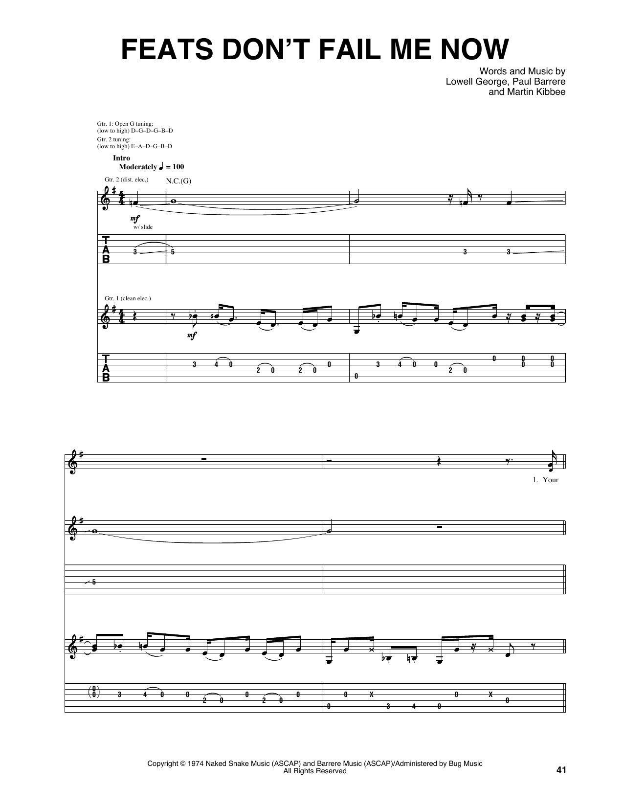 Little Feat Feats Don't Fail Me Now Sheet Music