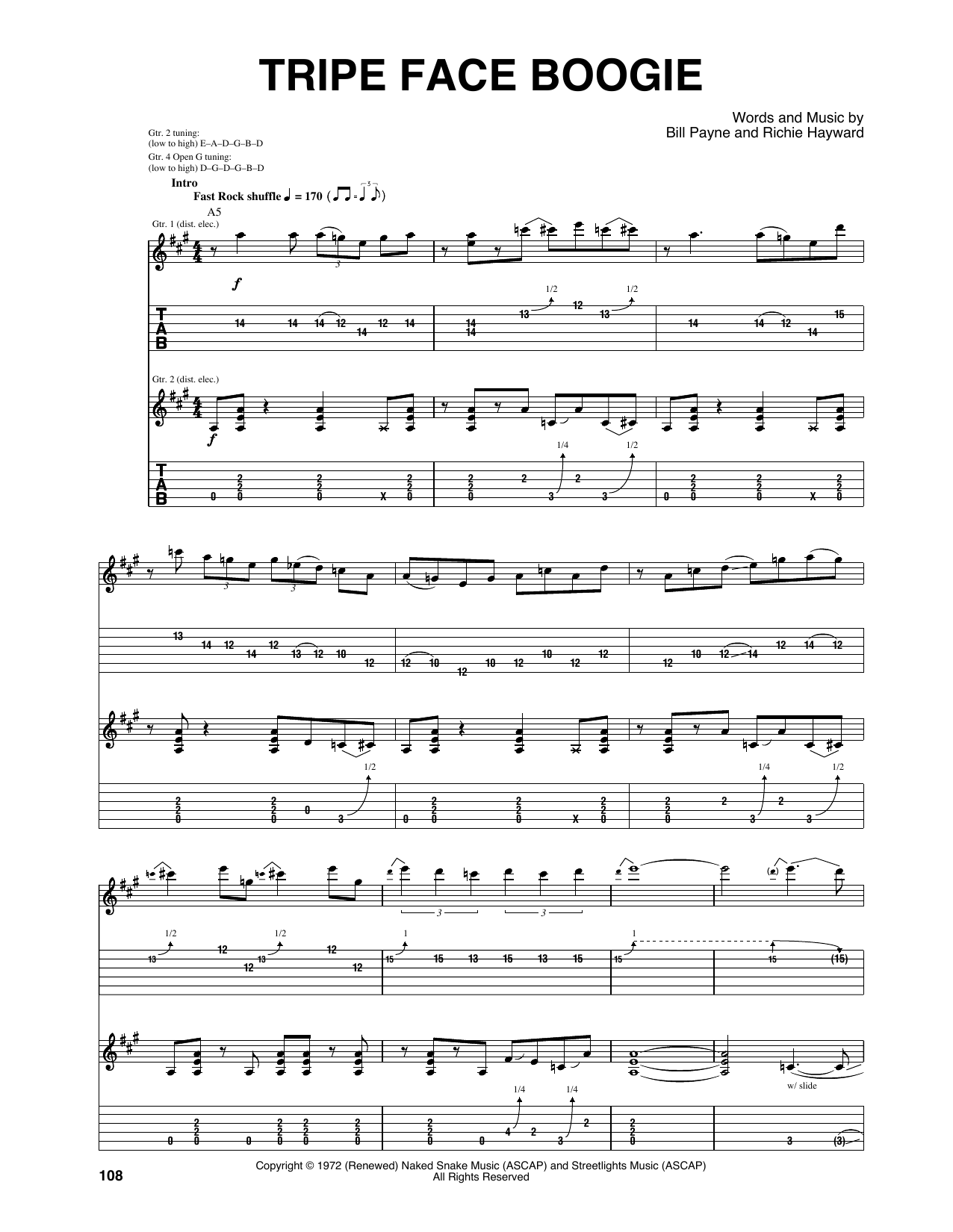 Little Feat Tripe Face Boogie Sheet Music