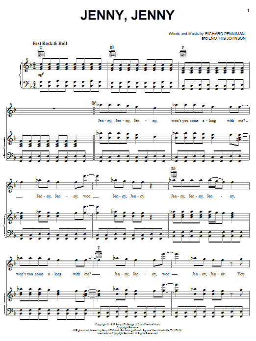 Little Richard Jenny, Jenny Sheet Music