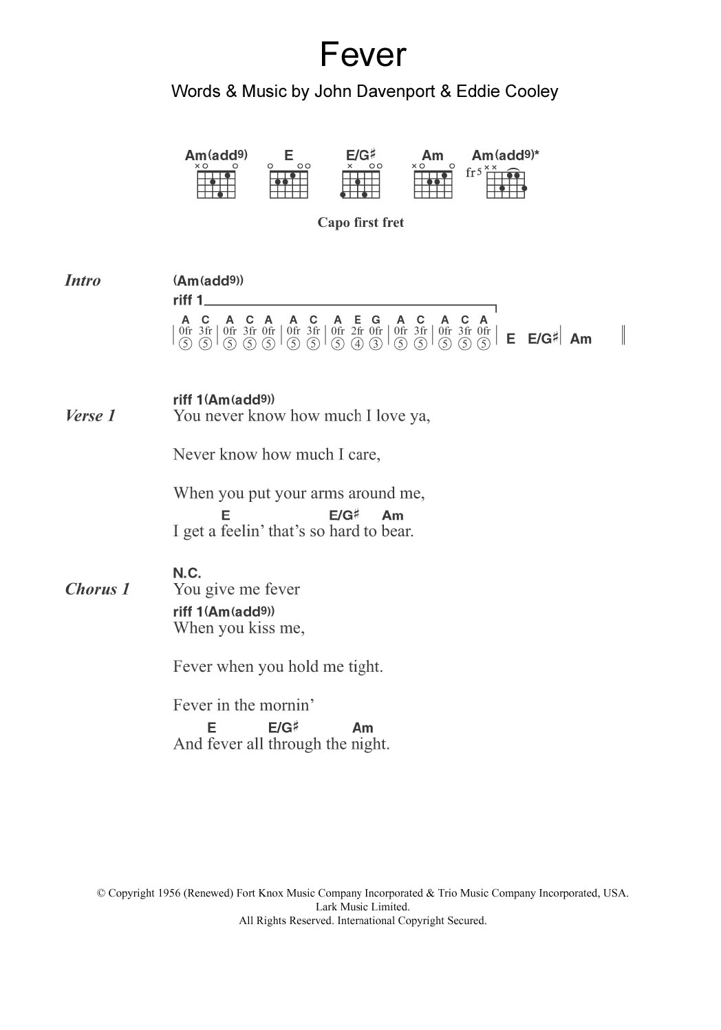 Little Willie John Fever Sheet Music