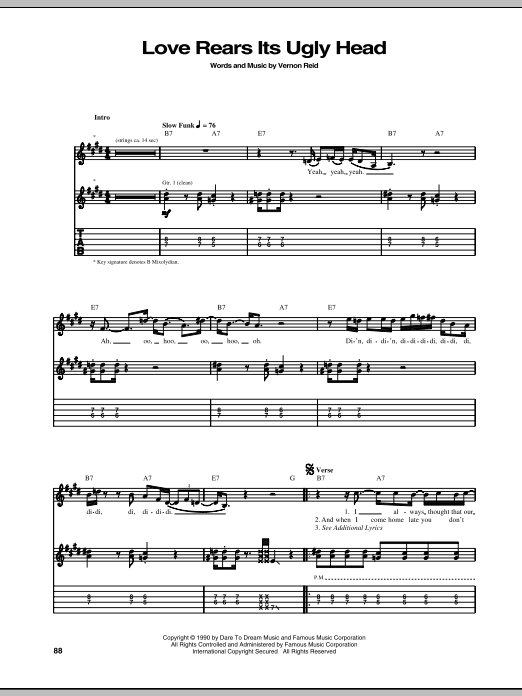 Living Colour Love Rears Its Ugly Head Sheet Music