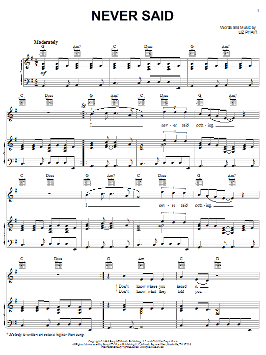 Liz Phair Never Said Sheet Music