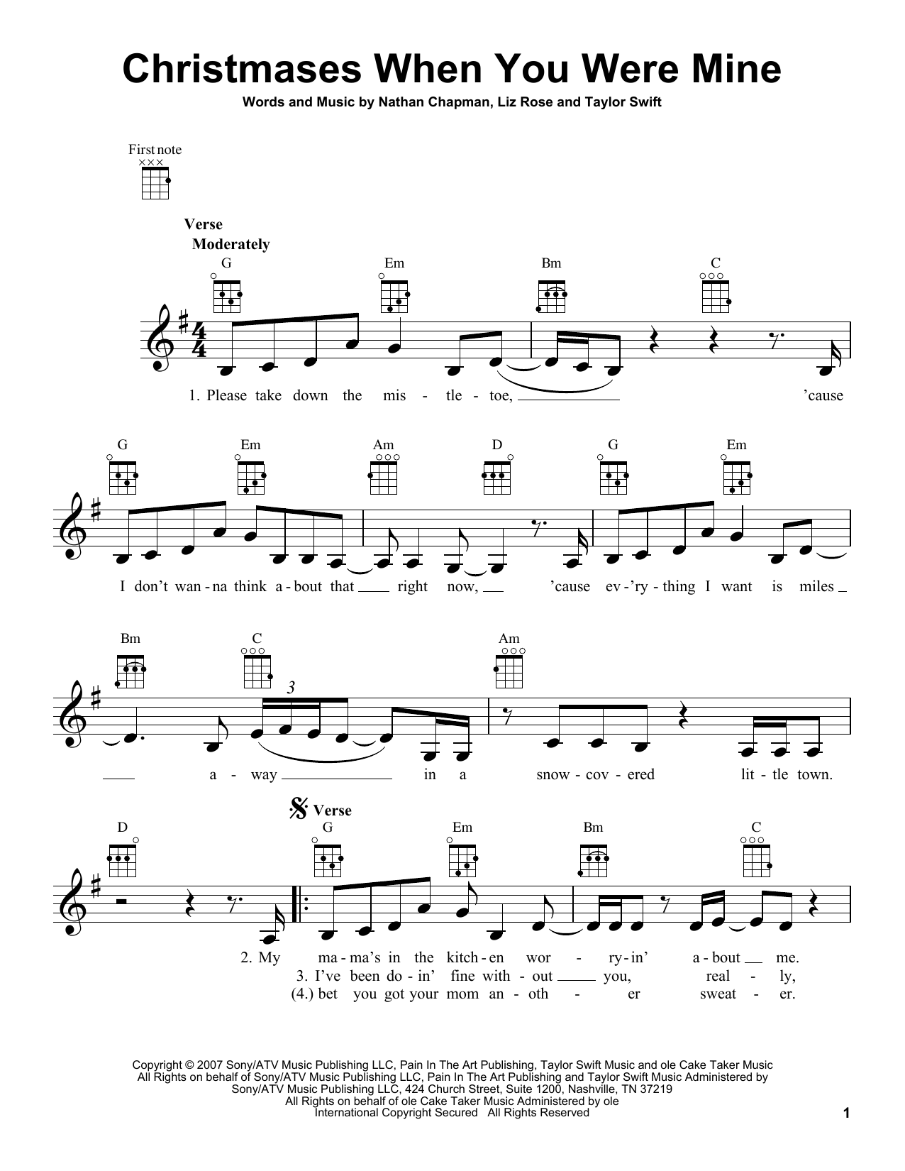 Liz Rose Christmases When You Were Mine Sheet Music