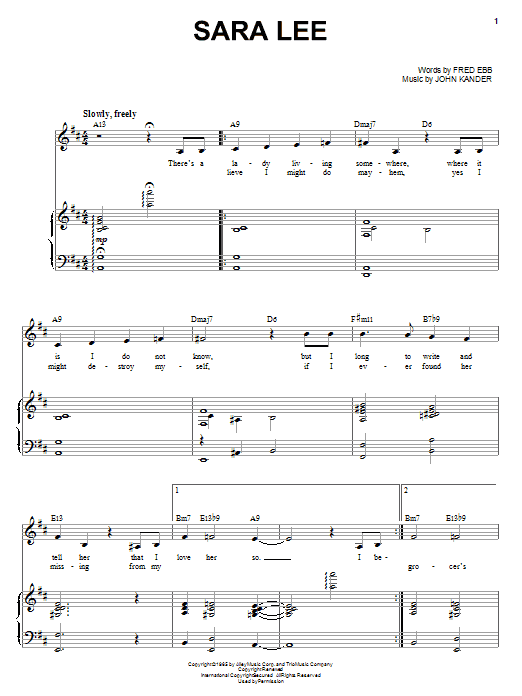 Liza Minnelli Sara Lee Sheet Music