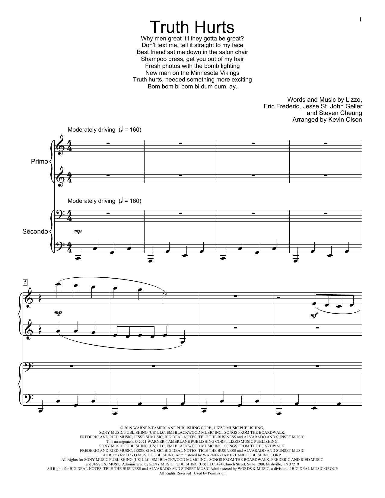 Lizzo Truth Hurts (arr. Kevin Olson) Sheet Music