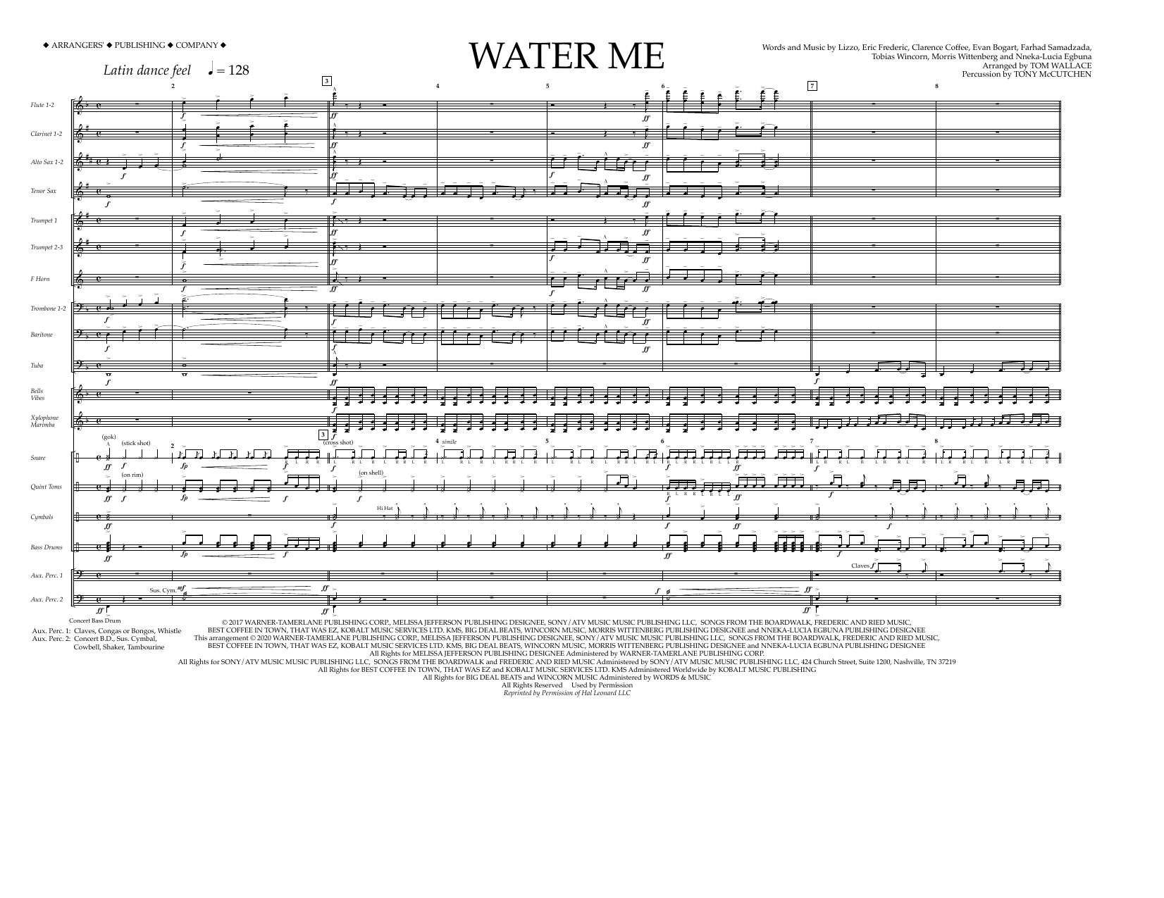 Lizzo Water Me (arr. Tom Wallace) - Full Score Sheet Music