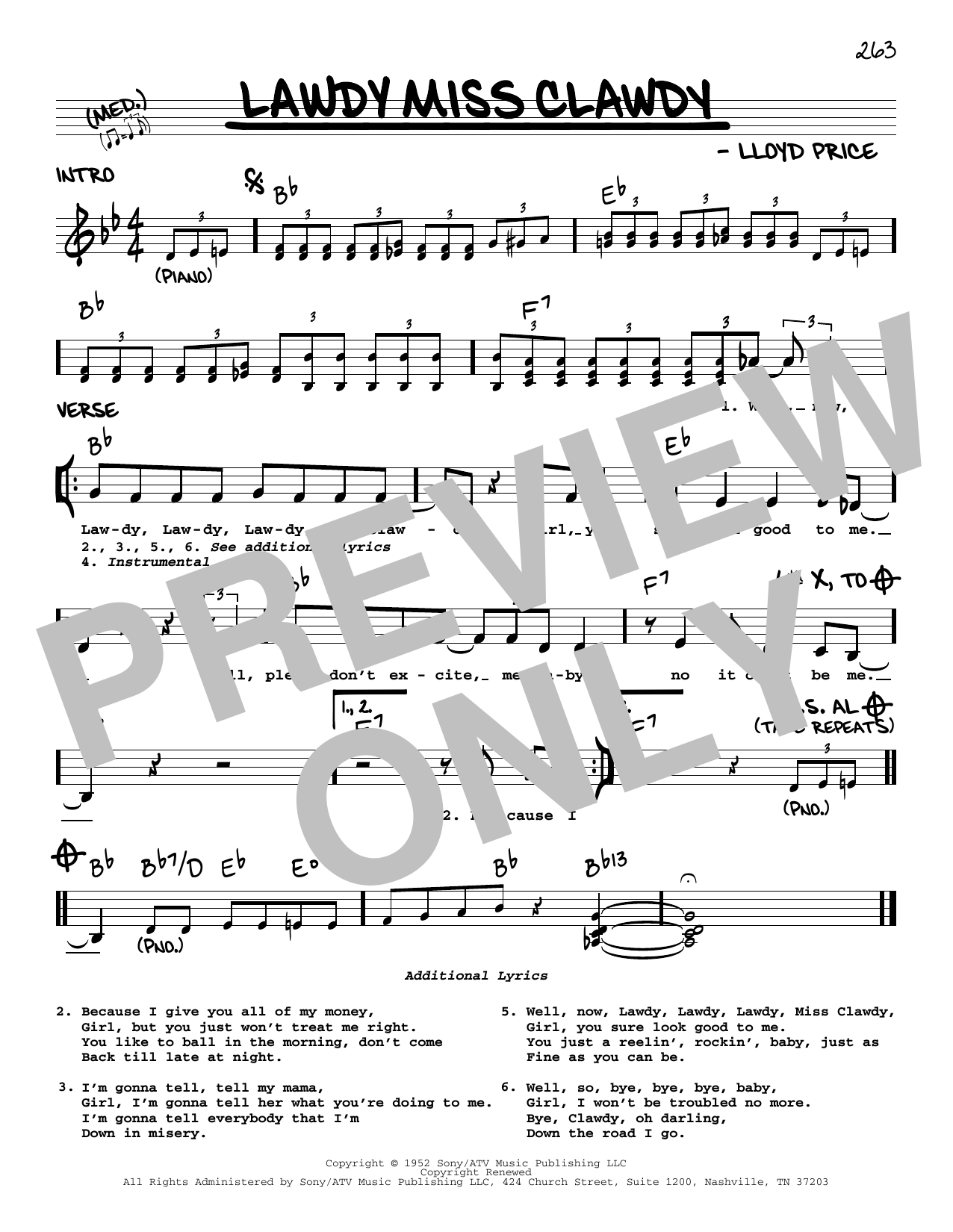 Lloyd Price Lawdy Miss Clawdy Sheet Music
