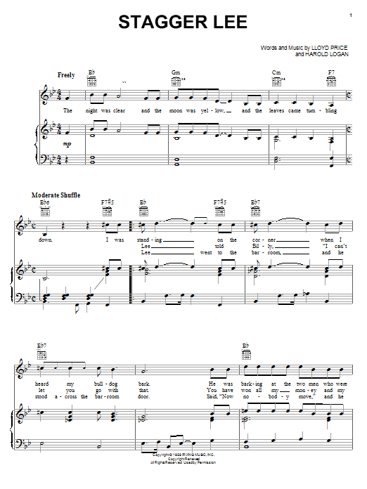Lloyd Price Stagger Lee Sheet Music