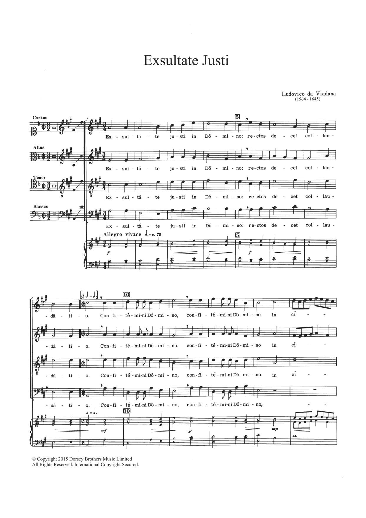 Lodovico Grossi da Viadana Exsultate Justi Sheet Music