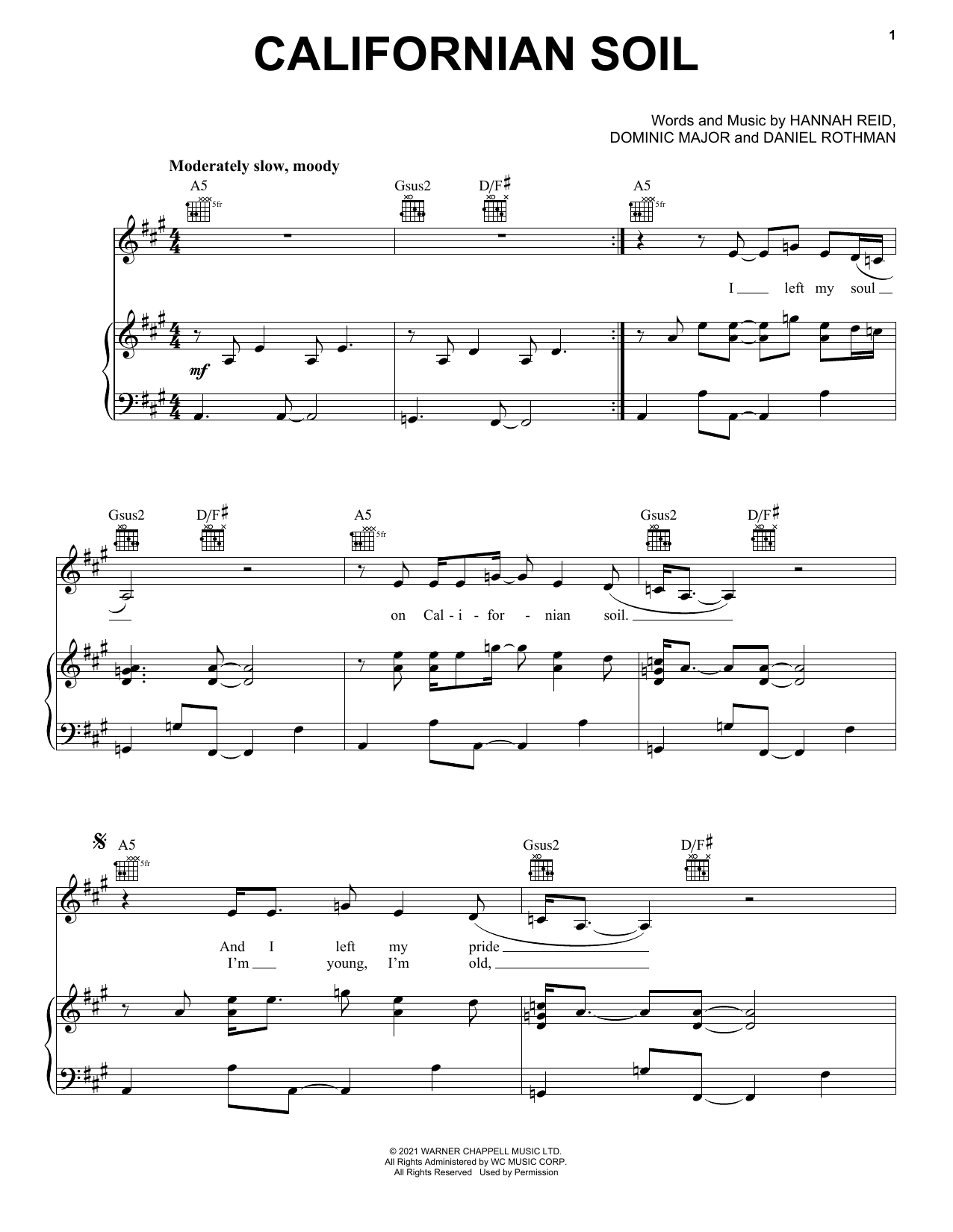 London Grammar Californian Soil Sheet Music