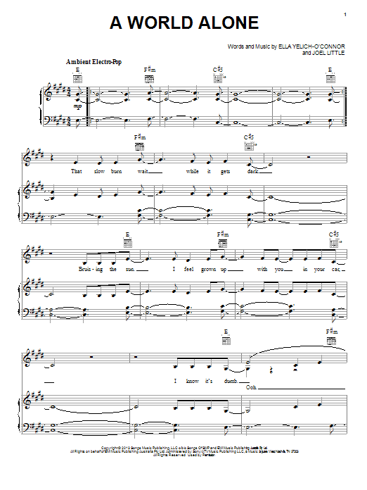 Lorde A World Alone Sheet Music